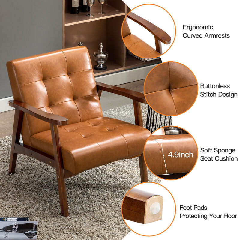 Accent Chair Mid-Century Modern Faux Leather ArmChair,Caramel