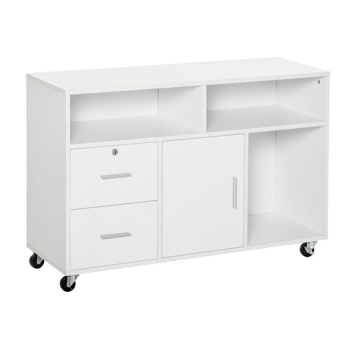 White Office Assistant: Mobile Printer Stand with Drawer and Wheels
