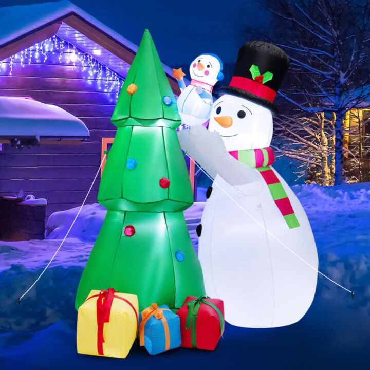 Hivvago 6 Feet Tall Inflatable Christmas Snowman and Tree Decoration Set with LED Lights