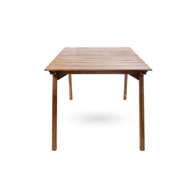 Outdoor Dining Table, 69 Inch Slatted Rectangular, Brown Acacia Wood - Benzara