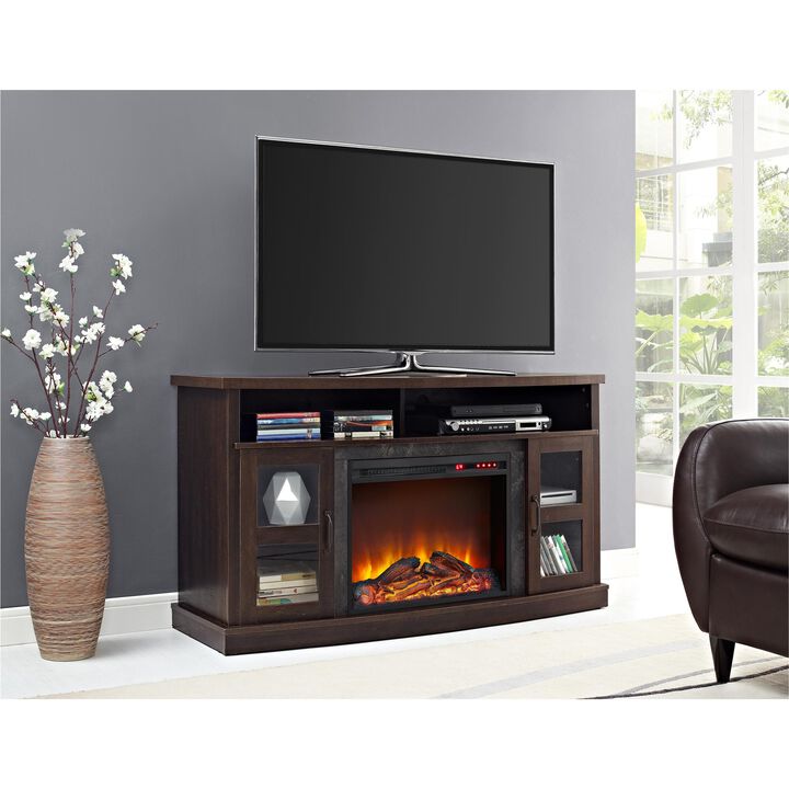 Barrow Creek Fireplace Space Heater Console with Glass Doors for TVs up to 60"