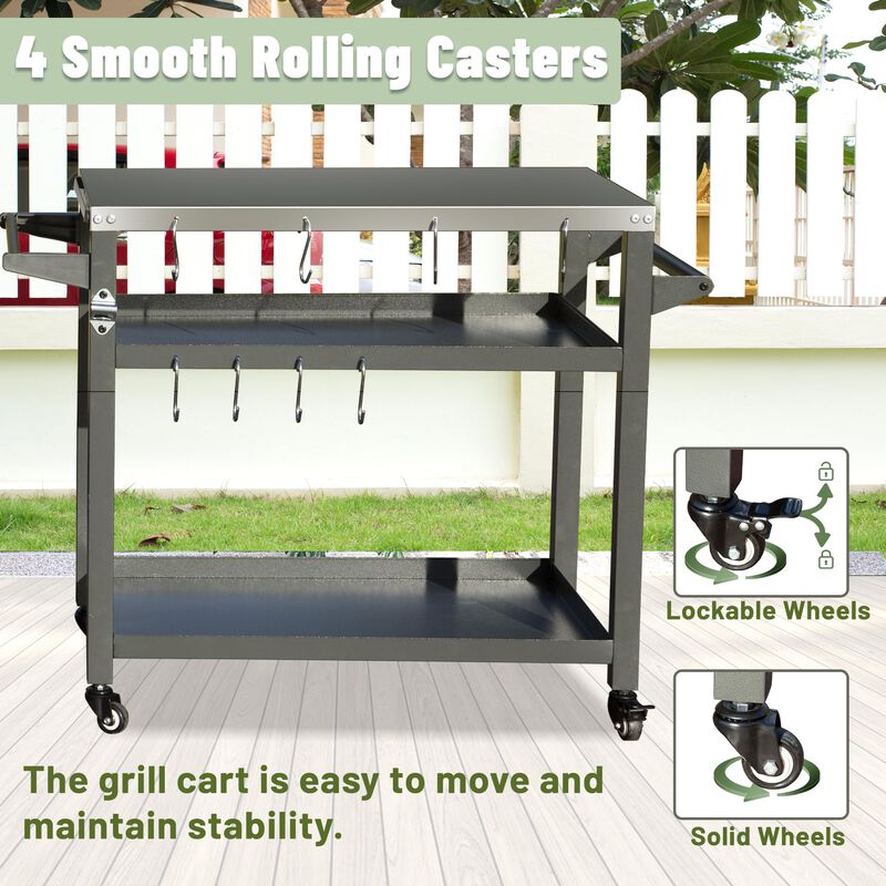 Streamdale Rust-Proof Outdoor Grill Table with Extra Tool Hooks and Wheels
