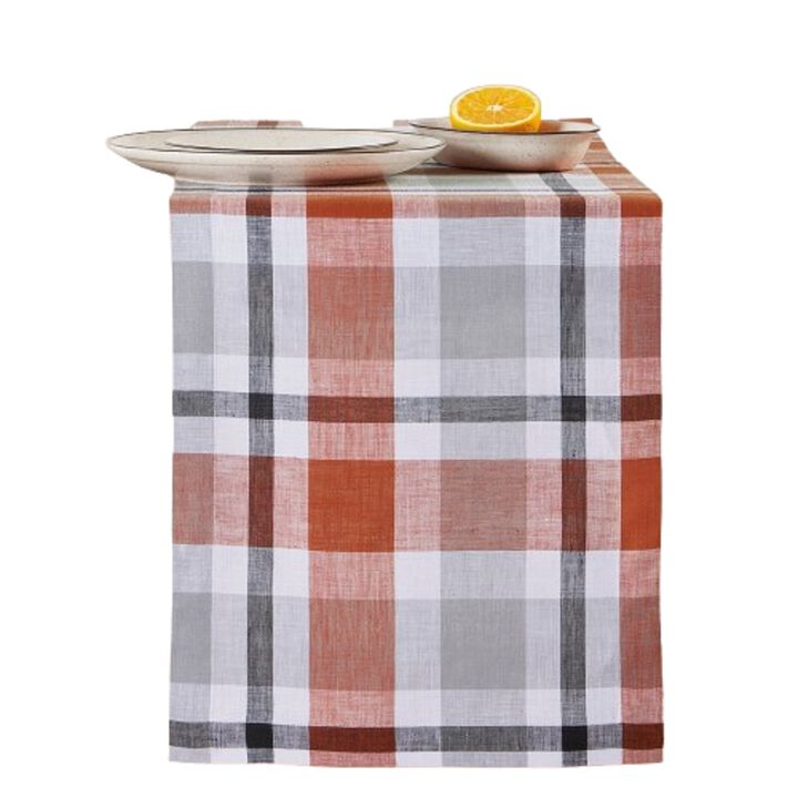 Solino Home 100% Pure Linen Table Runner 14 x 108 Inch | Fall Buffalo Check
