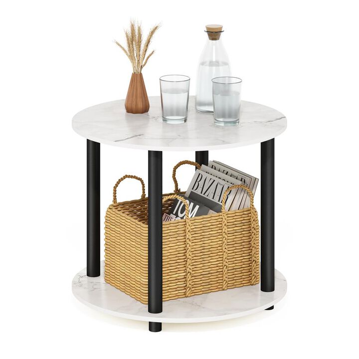 Furinno Turn-N-Tube Simple Design 2-Tier Round Wooden Coffee Table, Marble White