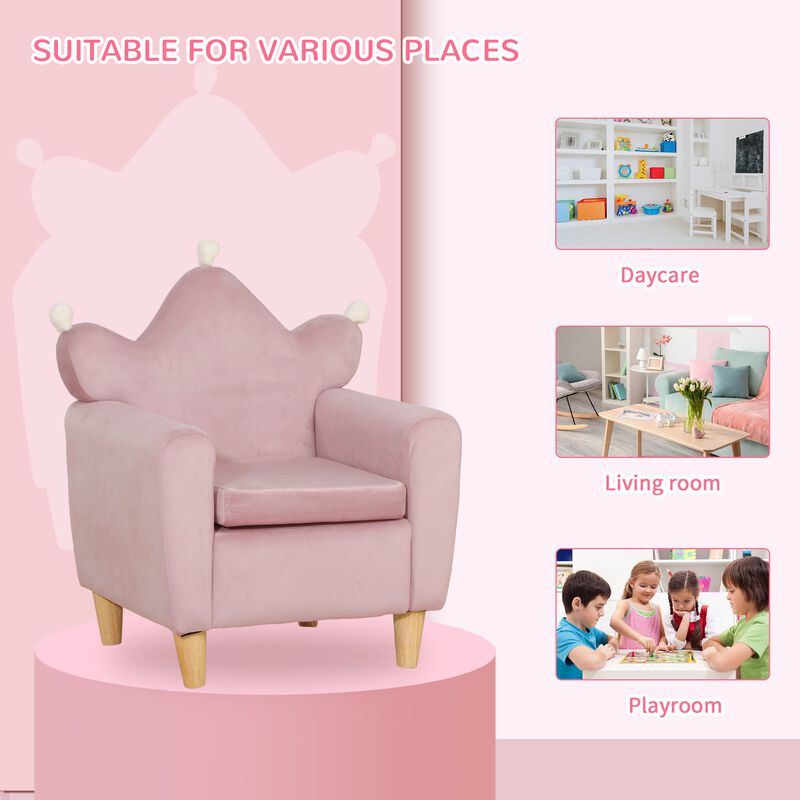 Pink Kids' Throne: Crown-Shaped Single Lounger Armchair