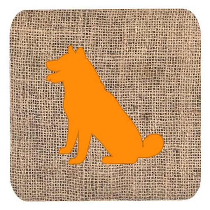 Caroline's Treasures BB1113-BL-OR-FC Shiba Inu Burlap and Orange Foam Coasters (Set of 4), 3.5 H x 3.5 W, Multicolor