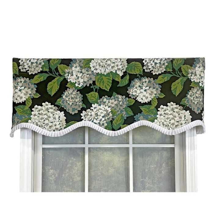 RLF Home Hydrangea Ruffled Provance valance Navy. 3" Rod Pocket 50"W x 17"L
