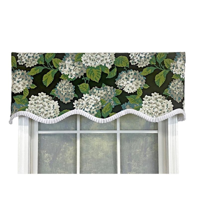 RLF Home Hydrangea Ruffled Provance valance Navy. 3" Rod Pocket 50"W x 17"L