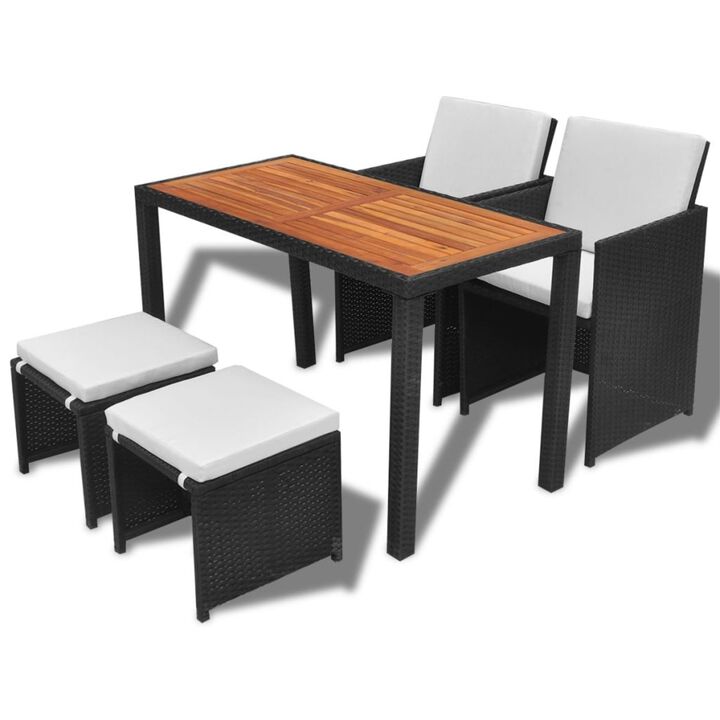 vidaXL 5 Piece Outdoor Dining Set Poly Rattan and Acacia Wood Black