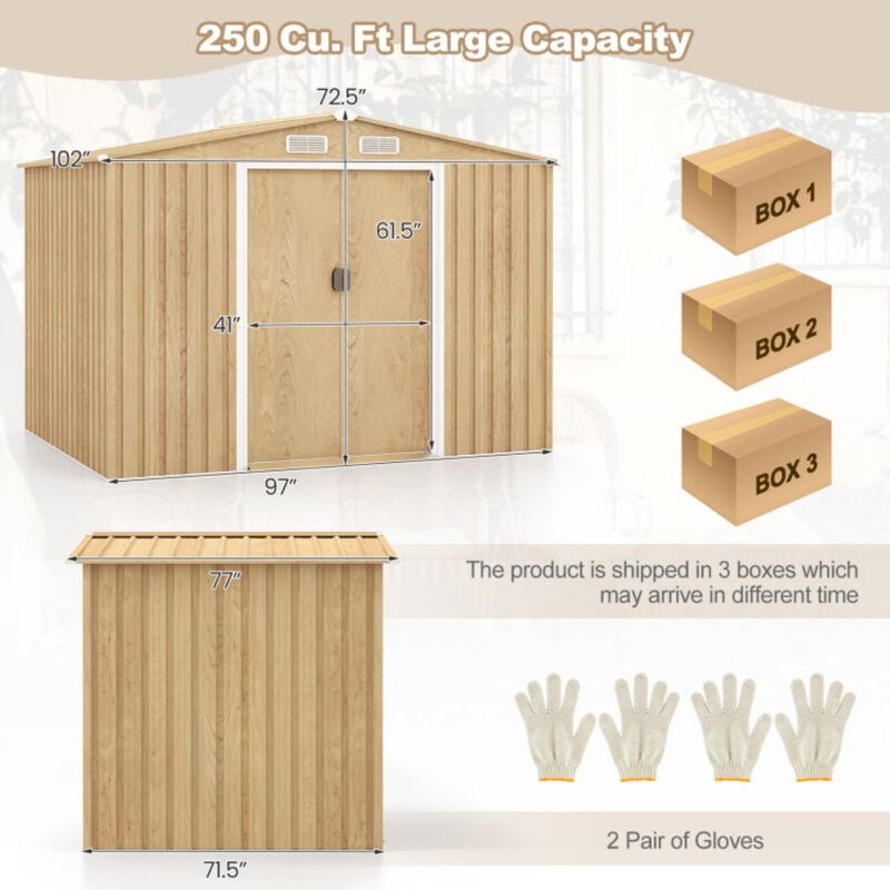 Hivvago Weather Resistant Galvanized Steel Shed with Tilted Roof for Backyard Garden Patio Lawn