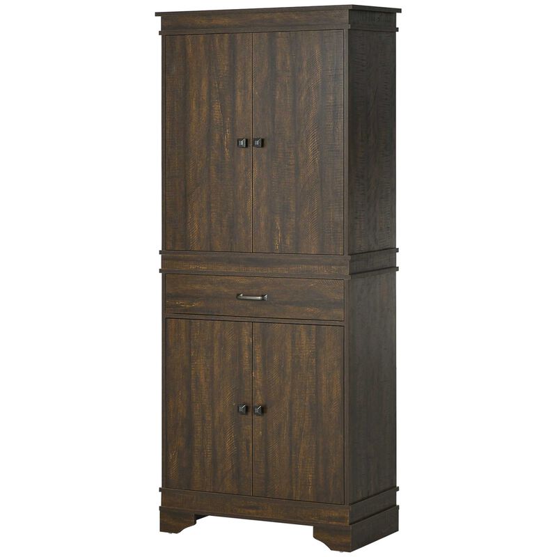 HOMCOM 72" 4-Door Kitchen Pantry with Drawer and 3 Shelves Walnut