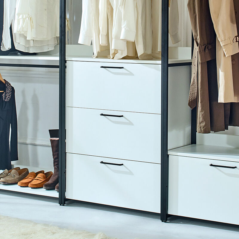 FC Design Klair Living White Freestanding Walk in Wood Closet System with Metal Frame