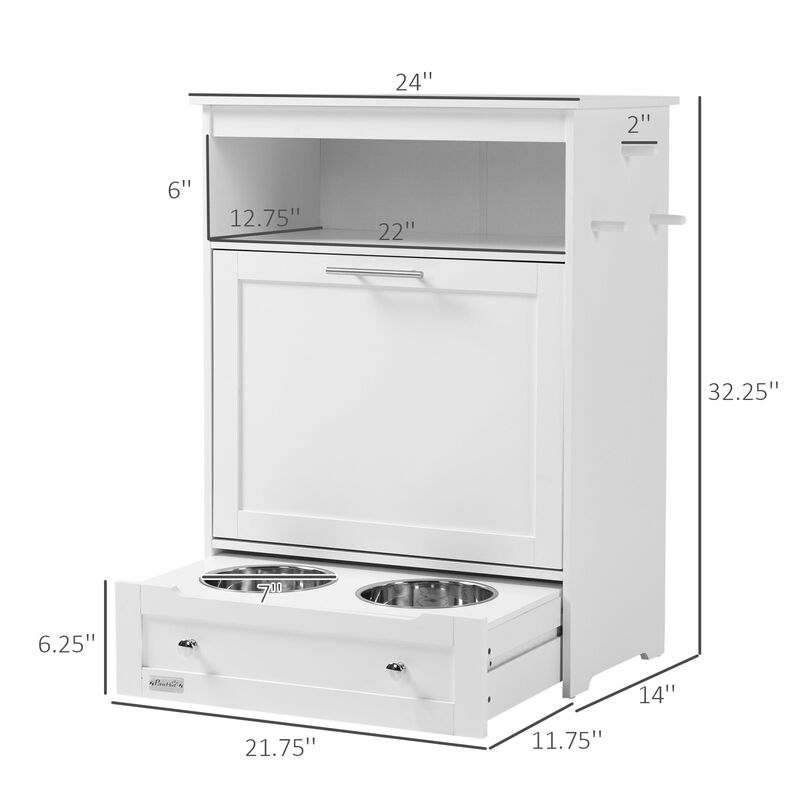 White Pet Station: Dog Feeding Cabinet with Food Storage