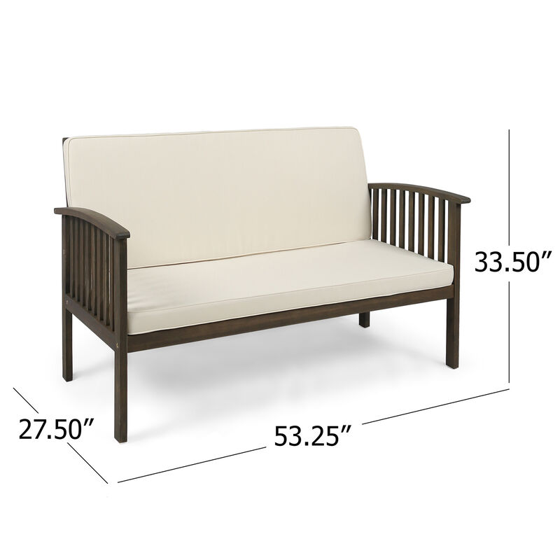 Merax Acacia Wood Outdoor Loveseat Sofa Chair