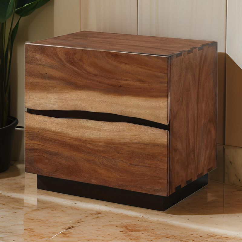 Nightstand with 2 Drawers and Live Edge Details, Brown-Benzara
