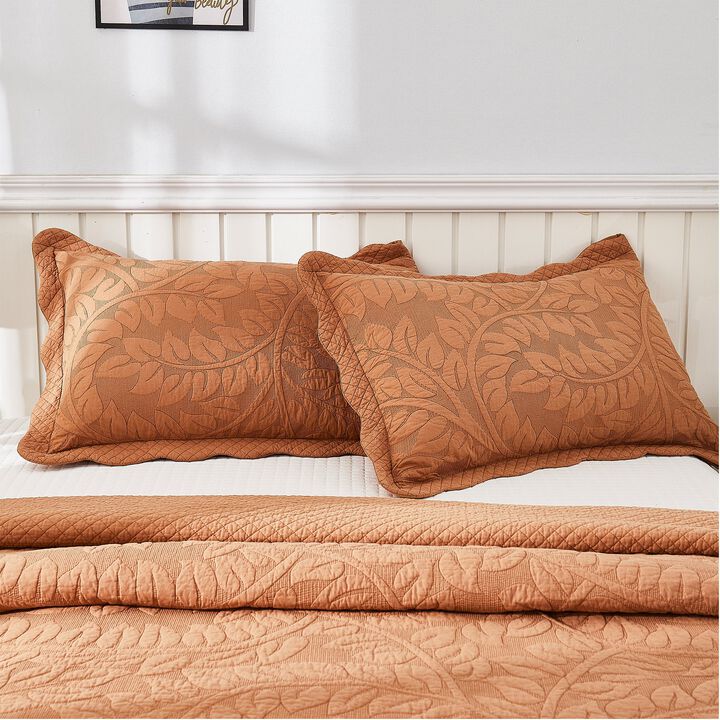 MarCielo 2 Piece 100% Cotton Quilted Pillow Shams Embroidered Farmhouse