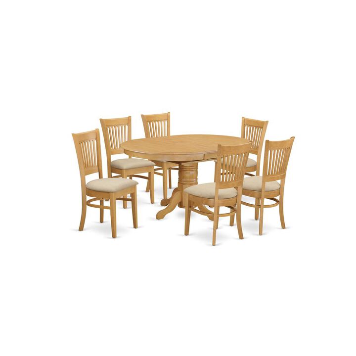 East West Furniture AVVA7-OAK-C 7 Pc Dining set-Dining Table with Leaf and 6 Dinette Chairs.
