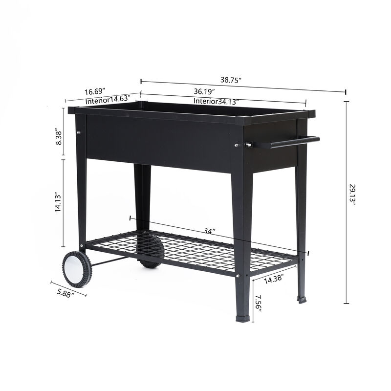 LuxenHome Black Mobile Metal Raised Garden Bed Planter Cart with Legs