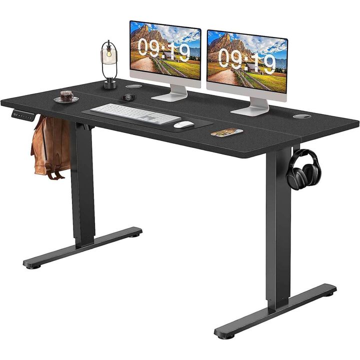 Electric Height Adjustable Standing Desk, Sit To Stand Ergonomic Computer Desk, Black, 55" X 24"