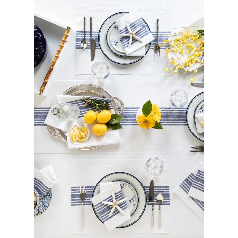 Solino Home 100% Pure Linen Stripe Placemats 14 x 19 Inch Set of 4 | Farmhouse