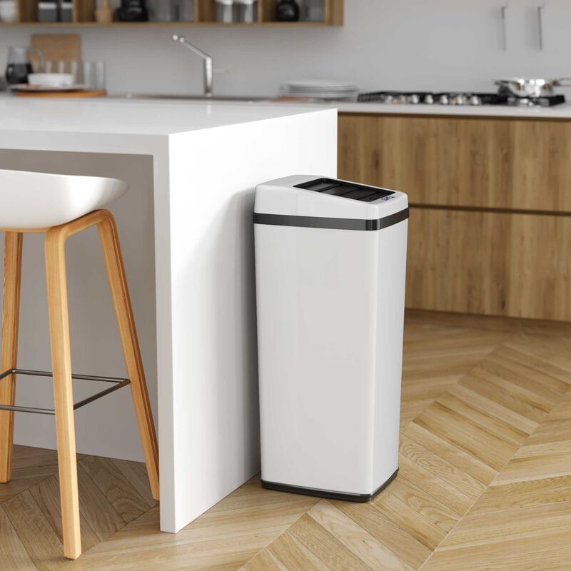iTouchless 14 Gallon White Sliding Lid Sensor Trash Can