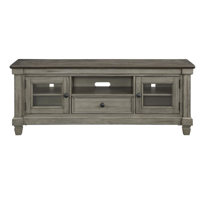 Rome 64 Inch TV Media Entertainment Console, Brown and Gray, Solid Wood - Benzara