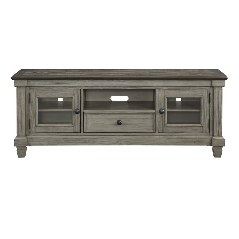 Rome 64 Inch TV Media Entertainment Console, Brown and Gray, Solid Wood - Benzara