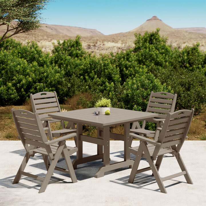 WestinTrends 5-Piece HDPE Square Patio Dining Table Set with Foldable Chairs