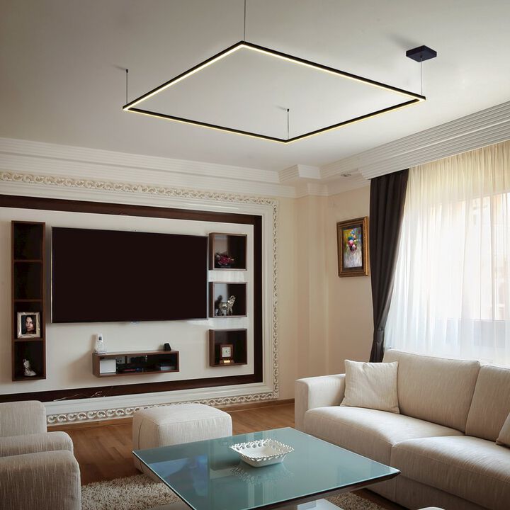 VONN Lighting Integrated LED Chandelier Height Adjustable Square Pendant Light in Black