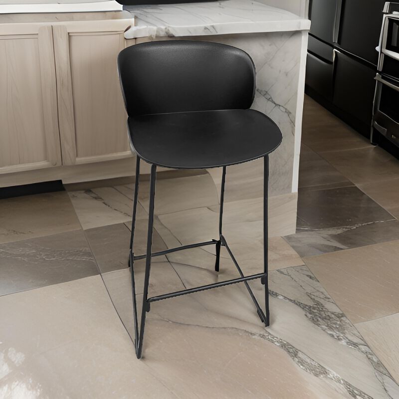 Sia 30 Inch Barstool Chair Set of 2, Black Seat and Back, Metal Base - Benzara
