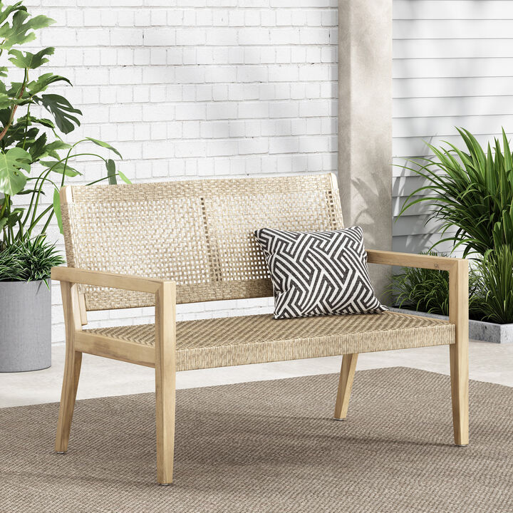 Merax Outdoor Wicker and Acacia Wood Loveseat