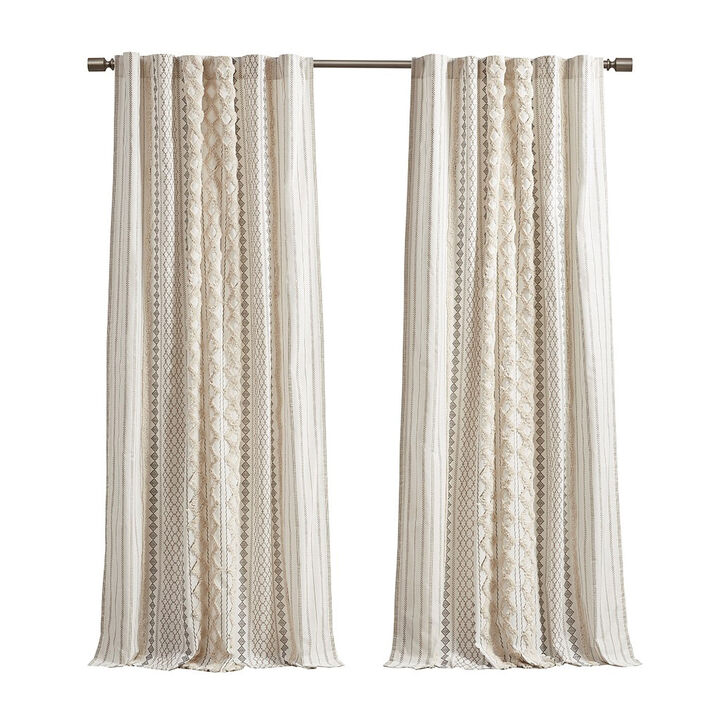 Gracie Mills Modesto Textured Chenille Stripe Cotton Curtain Panel with Lining - 50x84"