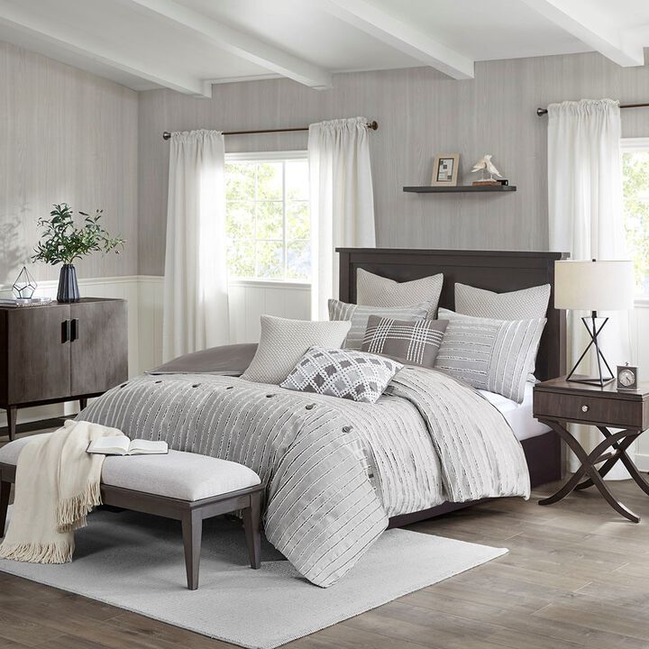 Gracie Mills Cora Oversized Cotton Clipped Jacquard Comforter Set with Euro Shams Throw Pillows
