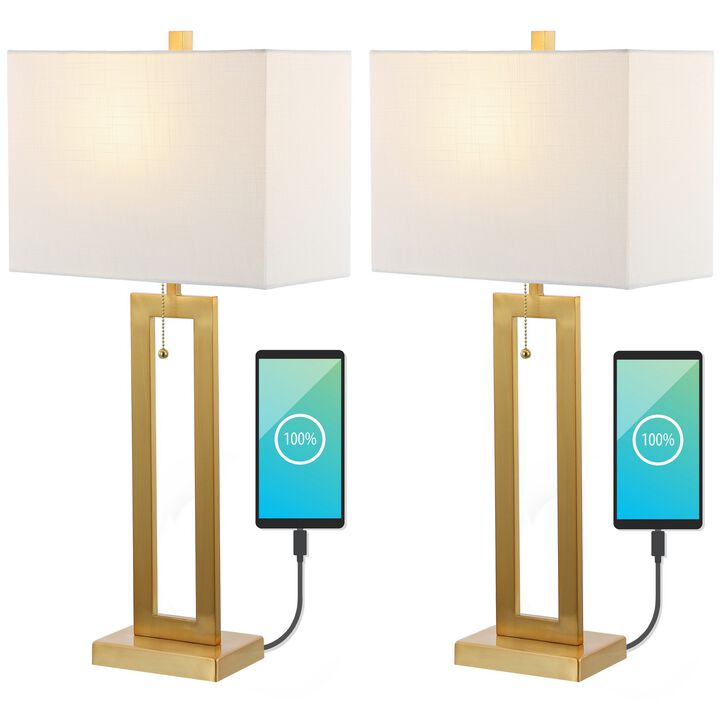 Sabrina Vintage Industrial Iron LED Table Lamp with Pull Chain and USB Charging Port (Set of 2)