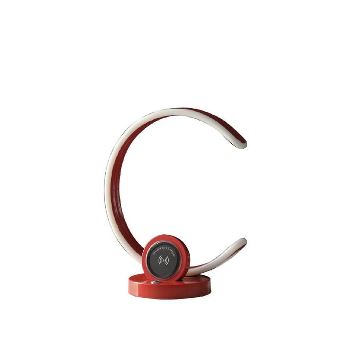 13.25" In Modern C Shape LED with USB/Wireless Charger Port And Touch Dimmer Bright Red Table Lamp