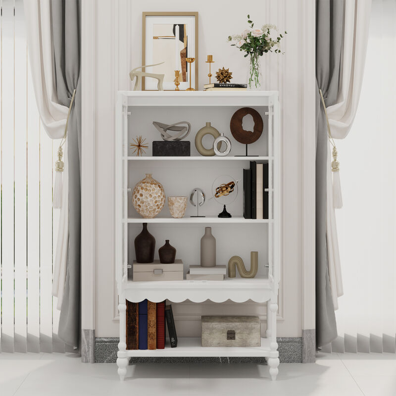 FUFU&GAGA Elegant White Wooden Bookcase – 2 Glass Doors & Open Shelf Storage, Sturdy MDF Cabinet for Home & Office (34.8" W x 15.7" D x 62.2" H),White