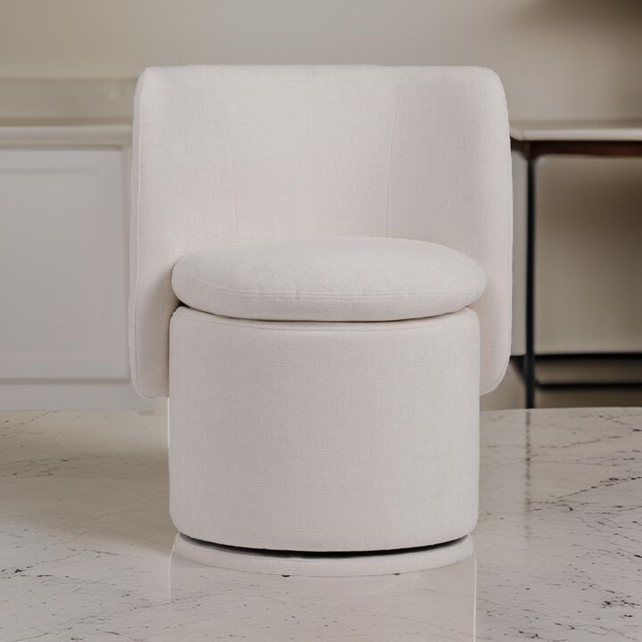Reno Nori 26 Inch, Swivel Dining Chair, Off White Fabric, Wingback, Wood - Benzara