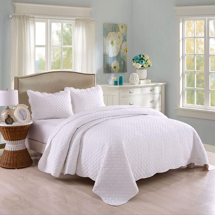 MarCielo White Cotton Quilt Set Bedspread Coverlet B34
