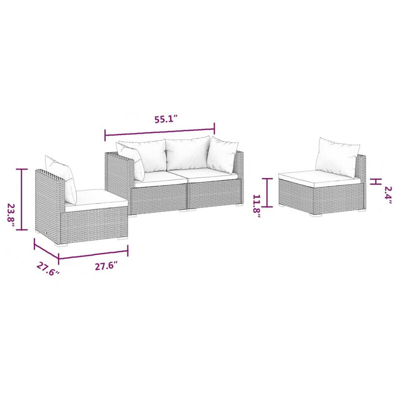 Joez 4pc Outdoor Modular Lounge Sofa Set, Coffee Table, Rattan, Red - Benzara