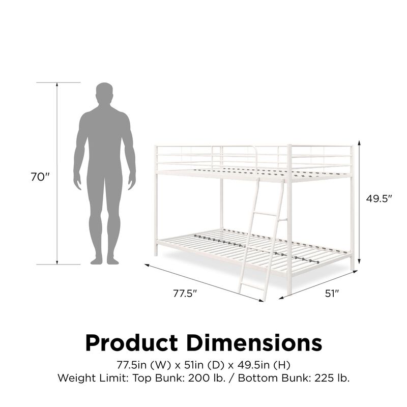 Atwater Living Bloor Small Space Metal Bunk Bed with Ladder and Safety Railings