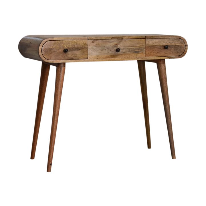 Oak-ish Round 2Drawer Solid Wood Dressing Table