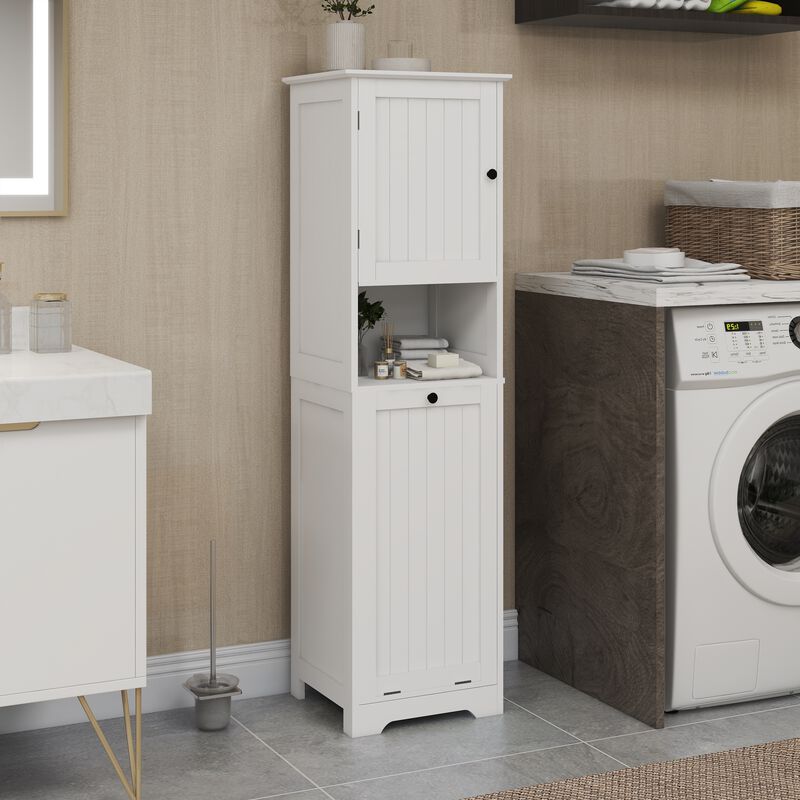 15.75 in. W. x 13.78 in. D x 55.12 in. H White Freestanding Tilt-Out Linen Cabinet
