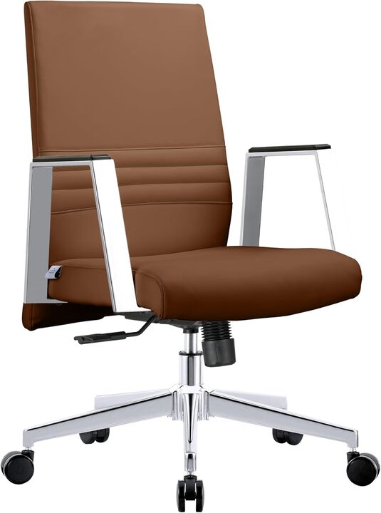 LeisureMod Aleen Mid-Century Modern Office Chair in Upholstered Leather and Iron Frame with Swivel and Tilt