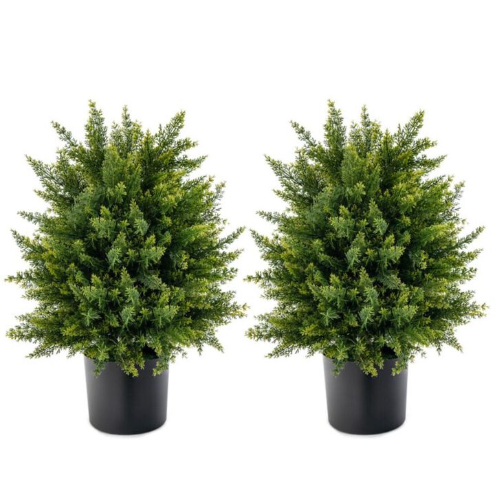 Hivvago 2-Pack Artificial Cedar Topiary Ball Tree with Cement Pot