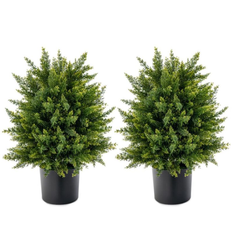 Hivvago 2-Pack Artificial Cedar Topiary Ball Tree with Cement Pot