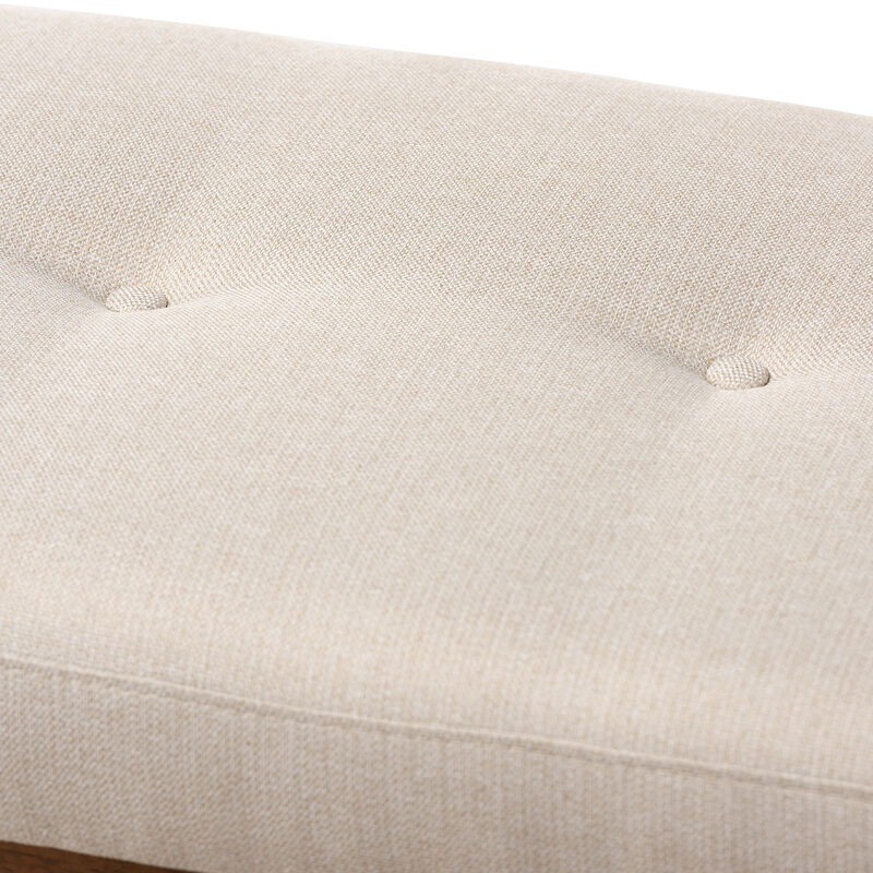 Baxton Studio Caramay Modern Light Beige Fabric Upholstered Walnut Brown Finished Wood Bench
