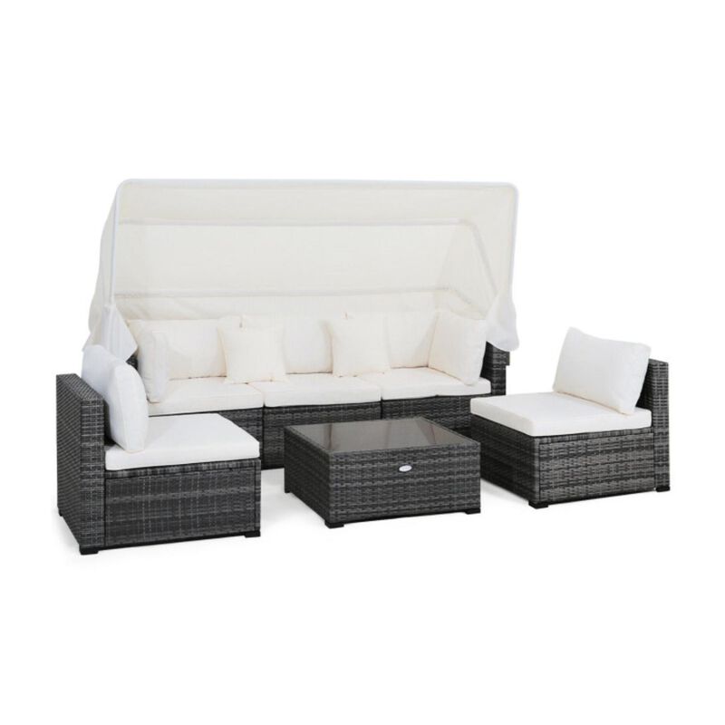 Hivvago 6 Pieces Patio Rattan Furniture Set with Retractable Canopy