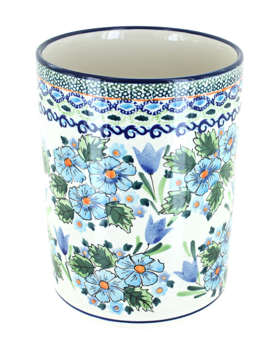 Blue Rose Polish Pottery Vintage Violet Utensil Jar