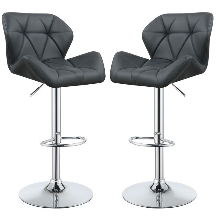 Elegant Adjustable Diamond Bar Stool with Chrome Base, Gray ,Set of 2-Benzara