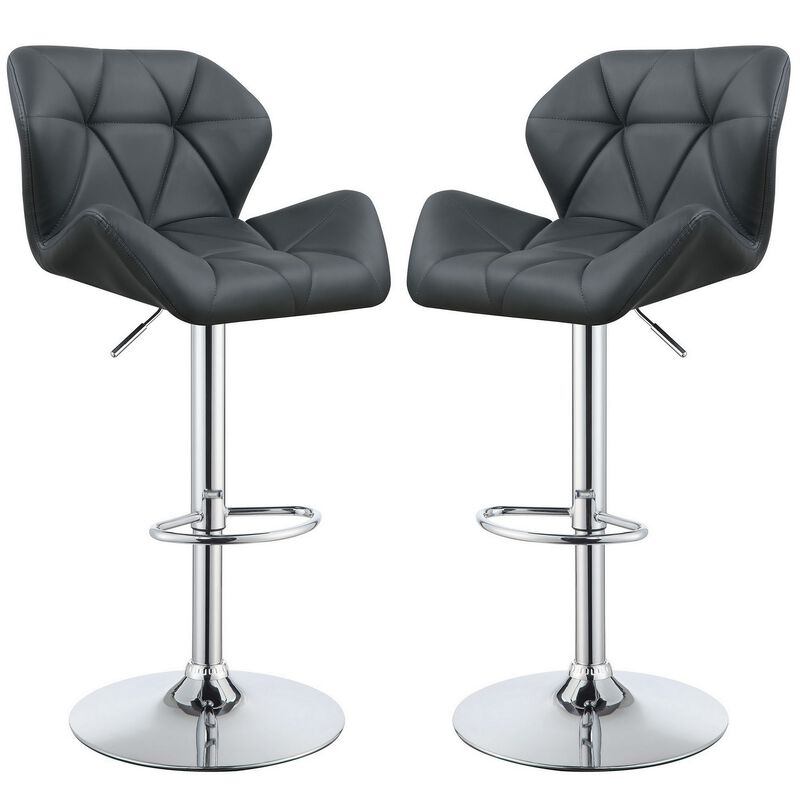 Elegant Adjustable Diamond Bar Stool with Chrome Base, Gray ,Set of 2-Benzara